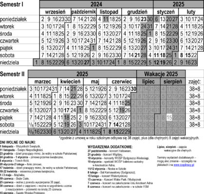 tu kalendarz roku szkolnego 2024/25